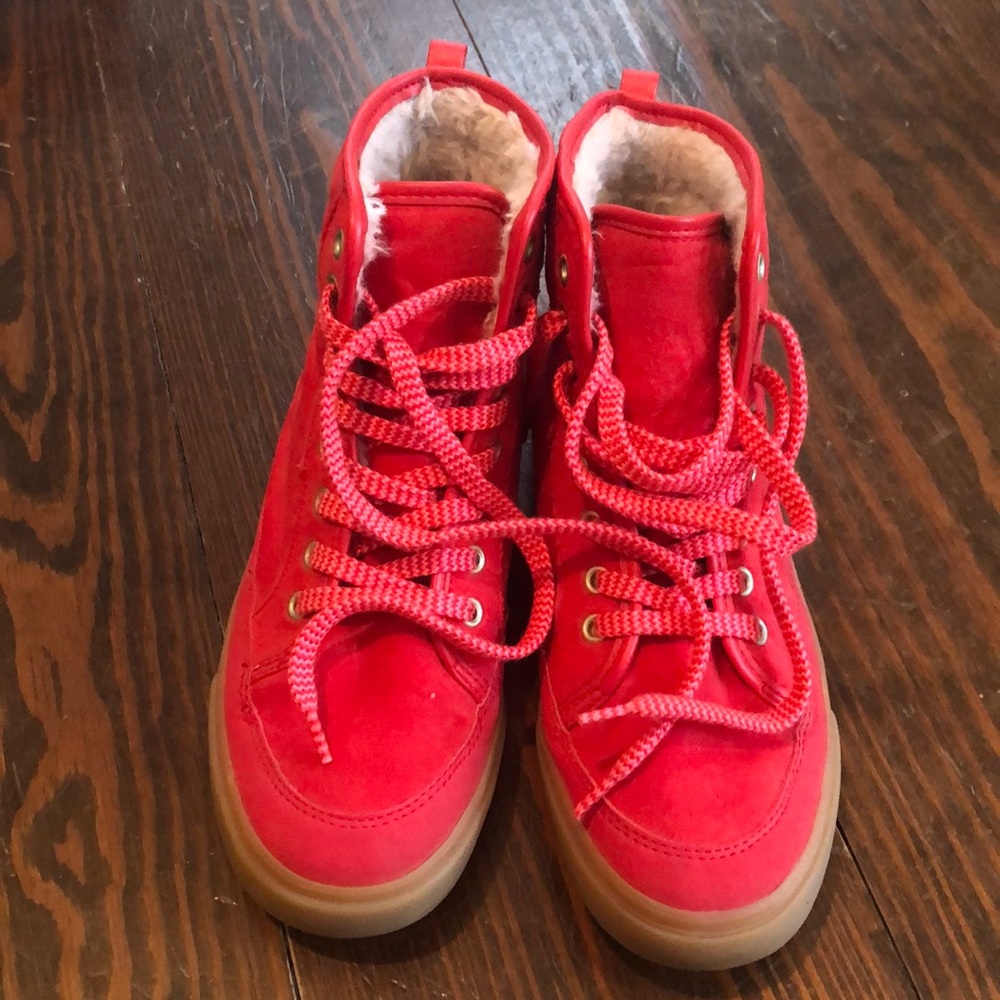 Pink fleece lined high top sneakers